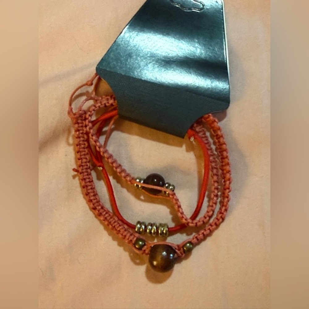 Coral and Gold Beaded Bracelet Set